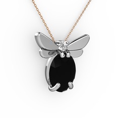 Elisa Kelebek Kolye - Siyah zirkon ve swarovski 925 ayar gümüş kolye (40 cm rose altın rolo zincir) #vs2uod