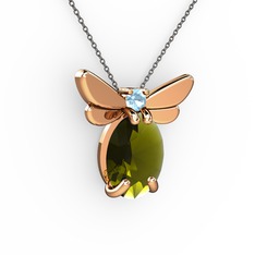 Peridot ve akuamarin 14 ayar rose altın kolye (40 cm gümüş rolo zincir)