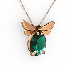 Elisa Kelebek Kolye - Yeşil kuvars ve dumanlı kuvars 14 ayar rose altın kolye (40 cm rose altın rolo zincir) #wsmxx9