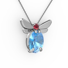 Elisa Kelebek Kolye - Akuamarin ve kök yakut 14 ayar beyaz altın kolye (40 cm gümüş rolo zincir) #wuhbgg