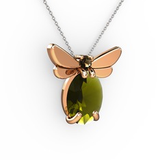 Peridot ve dumanlı kuvars 14 ayar rose altın kolye (40 cm beyaz altın rolo zincir)