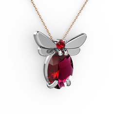 Elisa Kelebek Kolye - Rodolit garnet ve garnet 14 ayar beyaz altın kolye (40 cm rose altın rolo zincir) #xaqdkg
