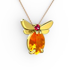 Sitrin ve rodolit garnet 8 ayar altın kolye (40 cm rose altın rolo zincir)