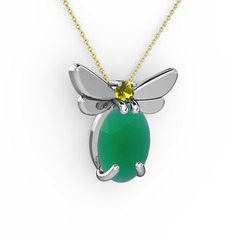 Elisa Kelebek Kolye - Kök zümrüt ve peridot 18 ayar beyaz altın kolye (40 cm altın rolo zincir) #y4uwum