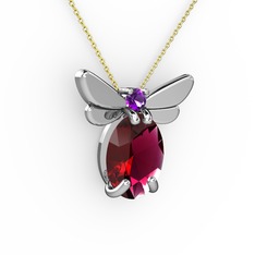 Rodolit garnet ve ametist 8 ayar beyaz altın kolye (40 cm altın rolo zincir)