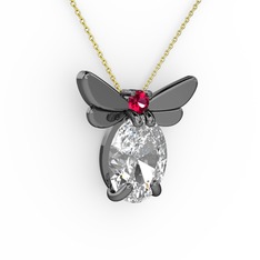 Elisa Kelebek Kolye - Beyaz zirkon ve rodolit garnet 925 ayar siyah rodyum kaplama gümüş kolye (40 cm altın rolo zincir) #yrb5z2