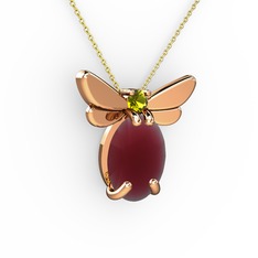 Kök yakut ve peridot 8 ayar rose altın kolye (40 cm altın rolo zincir)