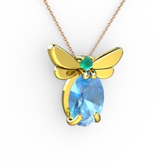 Elisa Kelebek Kolye - Akuamarin ve kök zümrüt 18 ayar altın kolye (40 cm gümüş rolo zincir) #zd8mn7