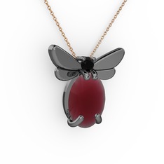 Elisa Kelebek Kolye - Kök yakut ve siyah zirkon 925 ayar siyah rodyum kaplama gümüş kolye (40 cm rose altın rolo zincir) #zdj4sl