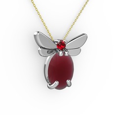 Kök yakut ve garnet 8 ayar beyaz altın kolye (40 cm altın rolo zincir)