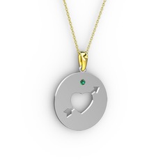 Ok Kalp Kolye - Yeşil kuvars 8 ayar beyaz altın kolye (40 cm altın rolo zincir) #10ka1ru