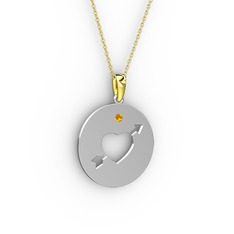 Ok Kalp Kolye - Sitrin 925 ayar gümüş kolye (40 cm altın rolo zincir) #13mo8li