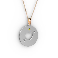 Ok Kalp Kolye - Peridot 8 ayar beyaz altın kolye (40 cm gümüş rolo zincir) #16jscnh
