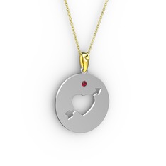 Ok Kalp Kolye - Garnet 14 ayar beyaz altın kolye (40 cm altın rolo zincir) #16yk3za