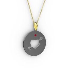 Ok Kalp Kolye - Kök yakut 925 ayar siyah rodyum kaplama gümüş kolye (40 cm altın rolo zincir) #18slzdj
