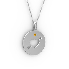 Ok Kalp Kolye - Sitrin 8 ayar beyaz altın kolye (40 cm beyaz altın rolo zincir) #199bv0y