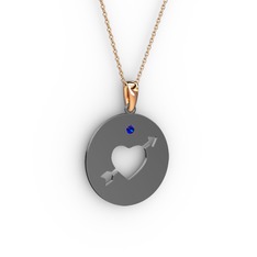 Ok Kalp Kolye - Lab safir 925 ayar siyah rodyum kaplama gümüş kolye (40 cm rose altın rolo zincir) #19df5nw