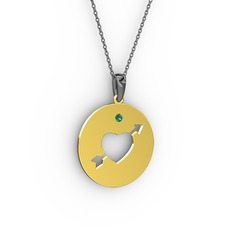 Ok Kalp Kolye - Yeşil kuvars 8 ayar altın kolye (40 cm gümüş rolo zincir) #19ehwgf