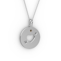 Ok Kalp Kolye - Dumanlı kuvars 8 ayar beyaz altın kolye (40 cm gümüş rolo zincir) #1aisvml