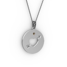 Ok Kalp Kolye - Dumanlı kuvars 18 ayar beyaz altın kolye (40 cm gümüş rolo zincir) #1b5qljj