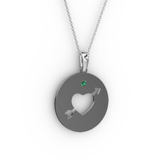 Ok Kalp Kolye - Yeşil kuvars 925 ayar siyah rodyum kaplama gümüş kolye (40 cm gümüş rolo zincir) #1bhdfit