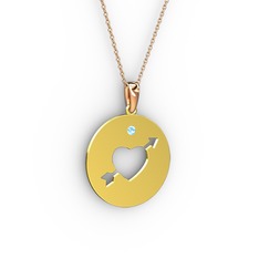 Ok Kalp Kolye - Akuamarin 18 ayar altın kolye (40 cm rose altın rolo zincir) #1bumjaw