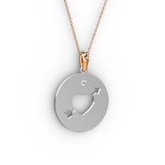Ok Kalp Kolye - Swarovski 18 ayar beyaz altın kolye (40 cm rose altın rolo zincir) #1c44ccl