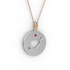 Rodolit garnet 14 ayar beyaz altın kolye (40 cm rose altın rolo zincir)