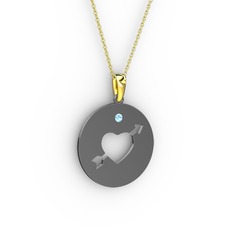 Ok Kalp Kolye - Akuamarin 925 ayar siyah rodyum kaplama gümüş kolye (40 cm altın rolo zincir) #1dz6cru