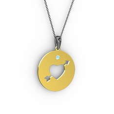 Ok Kalp Kolye - Akuamarin 925 ayar altın kaplama gümüş kolye (40 cm gümüş rolo zincir) #1ejmlqx