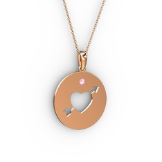 Ok Kalp Kolye - Pembe kuvars 18 ayar rose altın kolye (40 cm rose altın rolo zincir) #1hkef91