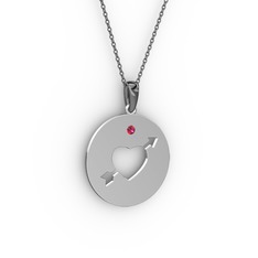 Rodolit garnet 14 ayar beyaz altın kolye (40 cm gümüş rolo zincir)