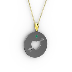 Ok Kalp Kolye - Kök zümrüt 925 ayar siyah rodyum kaplama gümüş kolye (40 cm altın rolo zincir) #1jne0i7