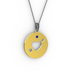 Ok Kalp Kolye - Lab safir 18 ayar altın kolye (40 cm gümüş rolo zincir) #1k12ecb