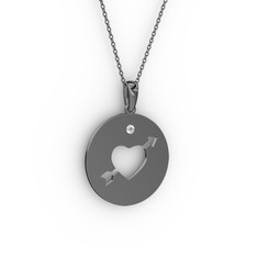 Ok Kalp Kolye - Pırlanta 925 ayar siyah rodyum kaplama gümüş kolye (0.036 karat, 40 cm gümüş rolo zincir) #1ke9w7h