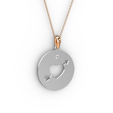 Ok Kalp Kolye - Pırlanta 14 ayar beyaz altın kolye (0.036 karat, 40 cm gümüş rolo zincir) #1l3yswl