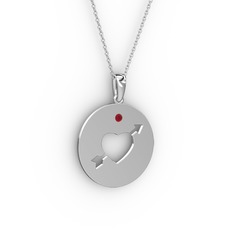 Ok Kalp Kolye - Kök yakut 8 ayar beyaz altın kolye (40 cm gümüş rolo zincir) #1myeijs
