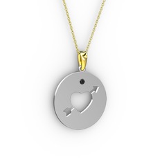 Ok Kalp Kolye - Siyah zirkon 14 ayar beyaz altın kolye (40 cm altın rolo zincir) #1ngyo3w