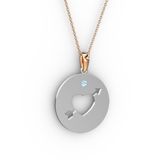 Ok Kalp Kolye - Akuamarin 18 ayar beyaz altın kolye (40 cm gümüş rolo zincir) #1oyntzl