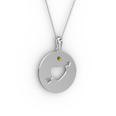 Ok Kalp Kolye - Peridot 14 ayar beyaz altın kolye (40 cm beyaz altın rolo zincir) #1sx6jtb