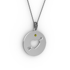 Ok Kalp Kolye - Peridot 8 ayar beyaz altın kolye (40 cm gümüş rolo zincir) #1u4ybh7