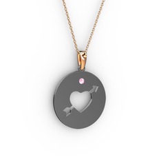 Ok Kalp Kolye - Pembe kuvars 925 ayar siyah rodyum kaplama gümüş kolye (40 cm rose altın rolo zincir) #1vgr54s