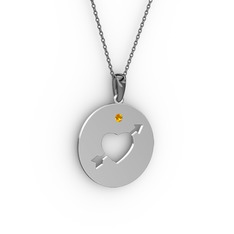 Ok Kalp Kolye - Sitrin 8 ayar beyaz altın kolye (40 cm gümüş rolo zincir) #1wxxare
