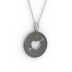 Ok Kalp Kolye - Peridot 925 ayar siyah rodyum kaplama gümüş kolye (40 cm gümüş rolo zincir) #6a00so
