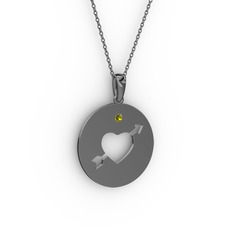Ok Kalp Kolye - Peridot 925 ayar siyah rodyum kaplama gümüş kolye (40 cm gümüş rolo zincir) #drbej