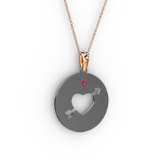 Ok Kalp Kolye - Rodolit garnet 925 ayar siyah rodyum kaplama gümüş kolye (40 cm rose altın rolo zincir) #iejz5f