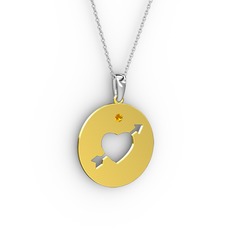Ok Kalp Kolye - Sitrin 14 ayar altın kolye (40 cm beyaz altın rolo zincir) #ifqyyn