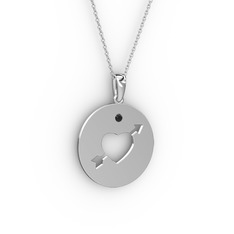 Ok Kalp Kolye - Siyah zirkon 8 ayar beyaz altın kolye (40 cm gümüş rolo zincir) #l98nn