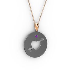 Ok Kalp Kolye - Ametist 925 ayar siyah rodyum kaplama gümüş kolye (40 cm rose altın rolo zincir) #mr735r