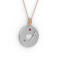Ok Kalp Kolye - Kök yakut 925 ayar gümüş kolye (40 cm rose altın rolo zincir) #pnir6a